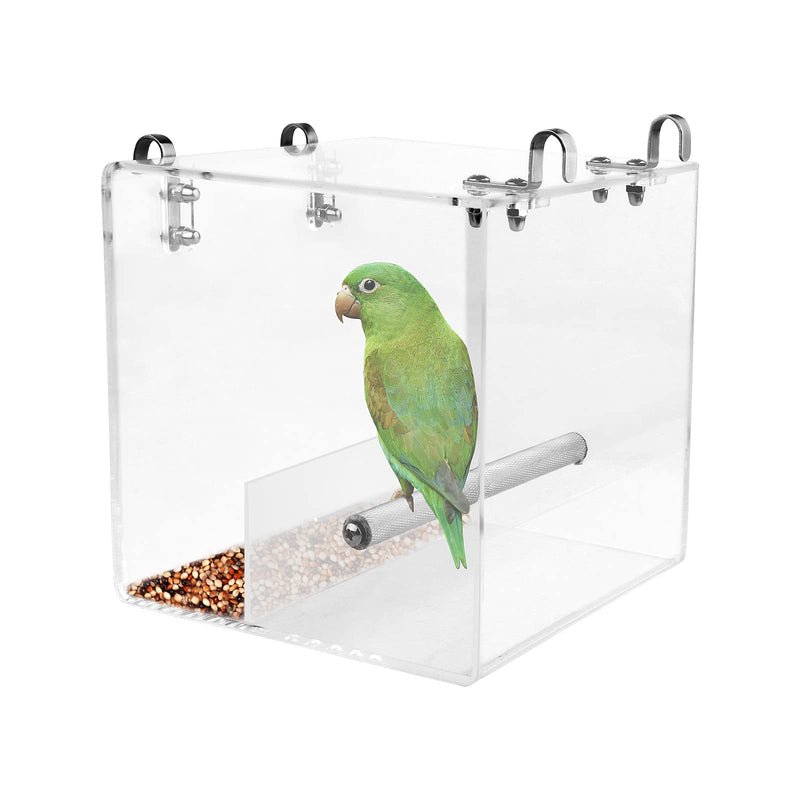Bird Feeder for Cage Acrylic Automatic Seed Container Parrot Food Holder No Mess Bird Feeder Animal Cage Water Food Holder for Parrot Parakeets Small-5.1 Inch x 5.1 Inch - BeesActive Australia