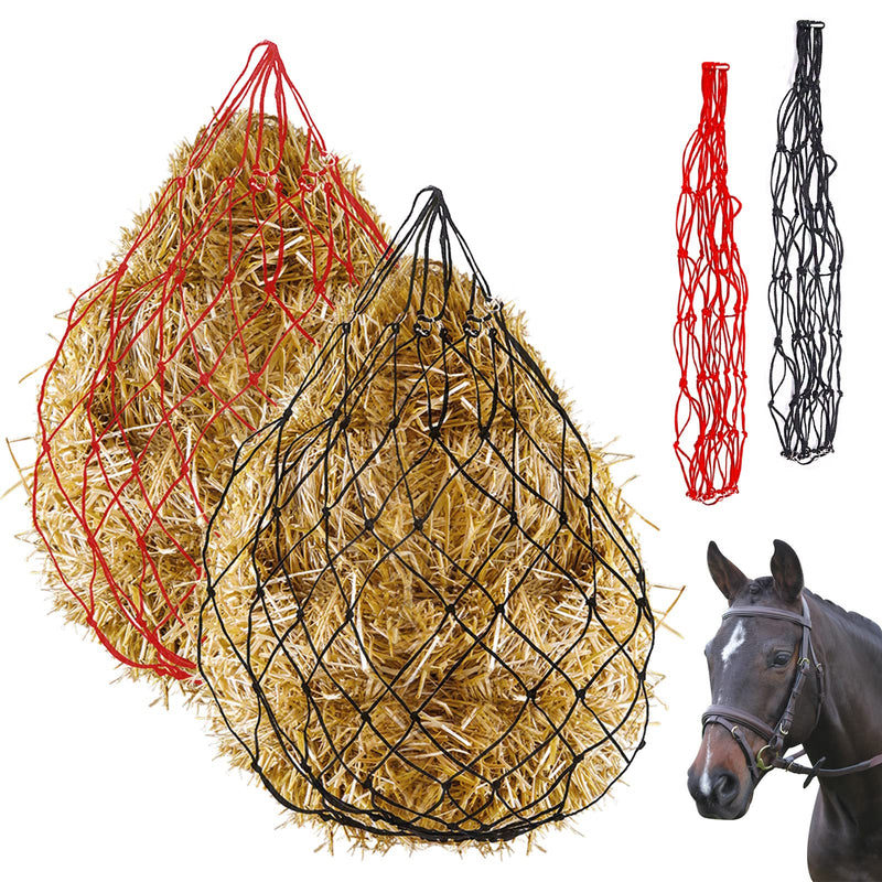 Glarks 2Pcs 36" Length with 5" x 5" Holes Nylon Ultra Slow Feed Hay Net, Black and Red Large Capacity Heavy Duty Poly Horse Hay Net Equine Feeding Bag for Trailer and Stall, Simulates Grazing - BeesActive Australia