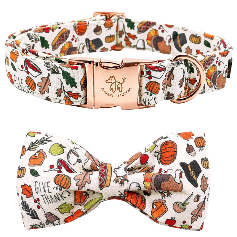 Elegant little tail Dog Collar with Bow, Holiday Dog Collar Bow Girl or Boy Dog Collar Pet Gift Dog Bowtie Adjustable Dog Collar for Small Medium Large Dogs Large (Pack of 1) A: Pumpkin with Turkey - BeesActive Australia