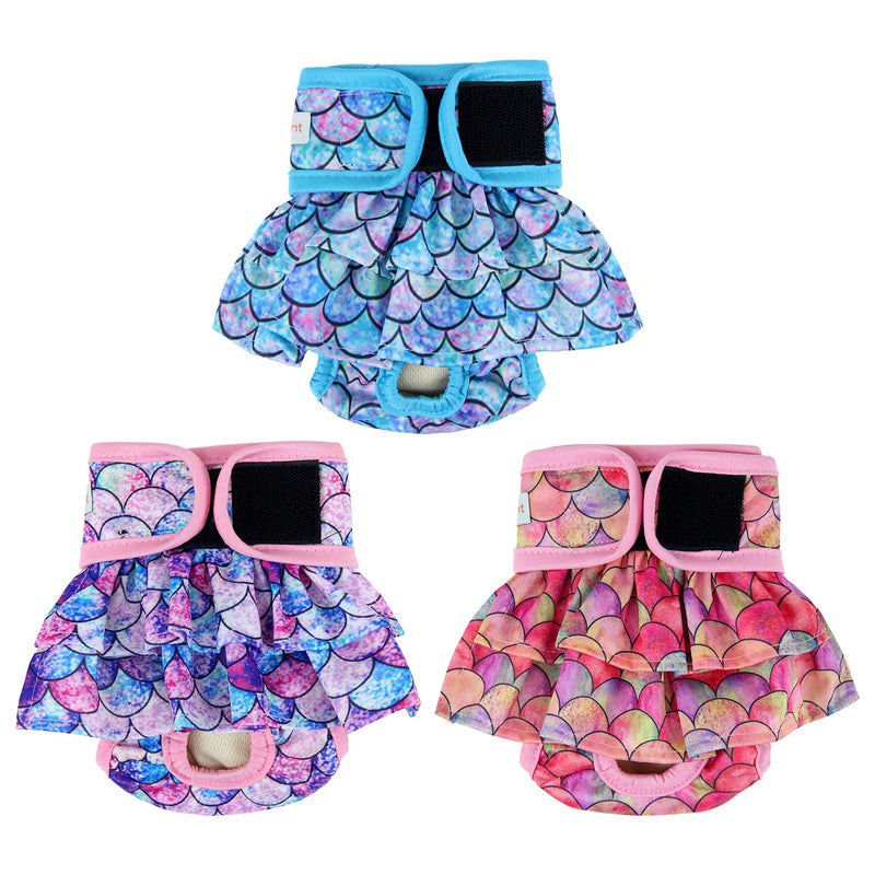 Langsprit Dog Diapers Female (3 Pack)，No Leak Washable Female Dog Diapers, Highly Absorbent Diapers for Dogs Female in Heat, Incontinence, Excitable Urination or Period Reusable Dog Diapers Mermaid Medium (Pack of 3) - BeesActive Australia