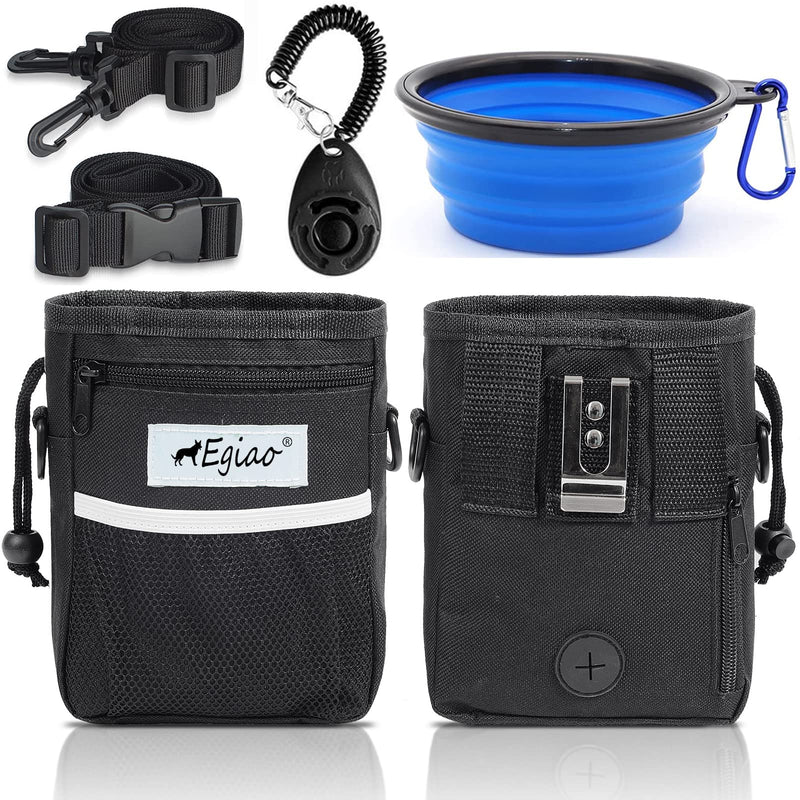 Egiao Black Dog Treat Pouch, Dog Food Bag for Training, Built-in Poop Bag Dispenser, 3 Ways to Wear - Including Collapsible Dog Bowl & Training Clicker & Waist Shoulder Strap - BeesActive Australia