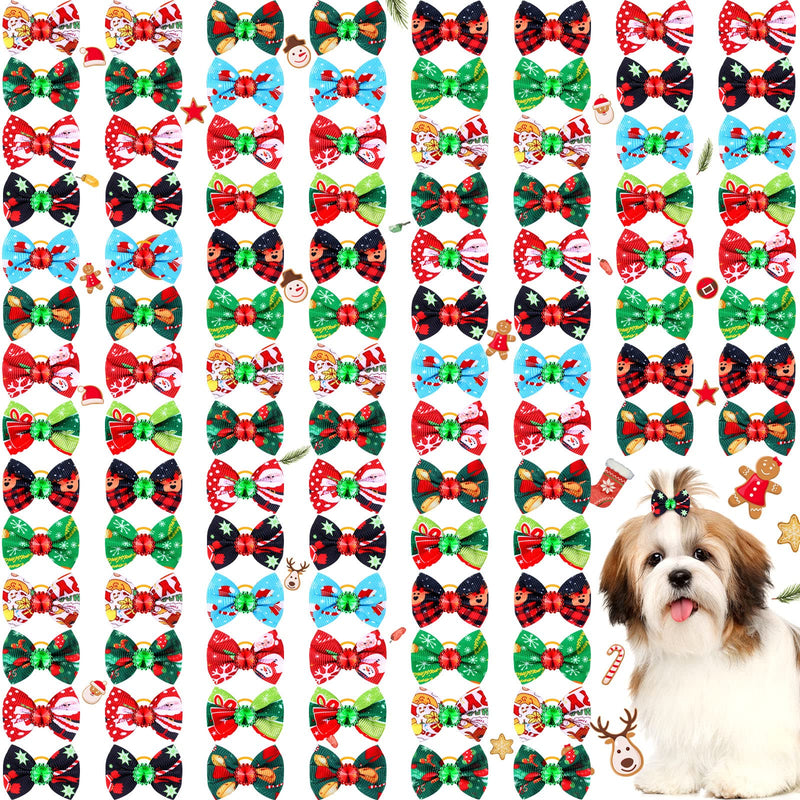 Tondiamo 100 Pack Christmas Dog Hair Bows with Rubber Bands Christmas Puppy Bows Rhinestone Dog Bows Grooming with Santa Claus Christmas Tree Elk Patterns Dog Hair Accessories - BeesActive Australia