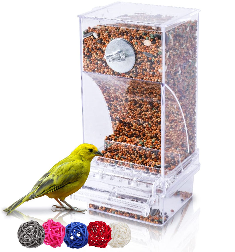 Hamiledyi No Mess Bird Feeders Automatic Parrot Feeder Drinker Acrylic Seed Food Container Parakeet Water Dispenser Cage Accessories for Lovebirds Budgies Canary Finch Transparent Bird Feeder with 5 Chew Balls - BeesActive Australia