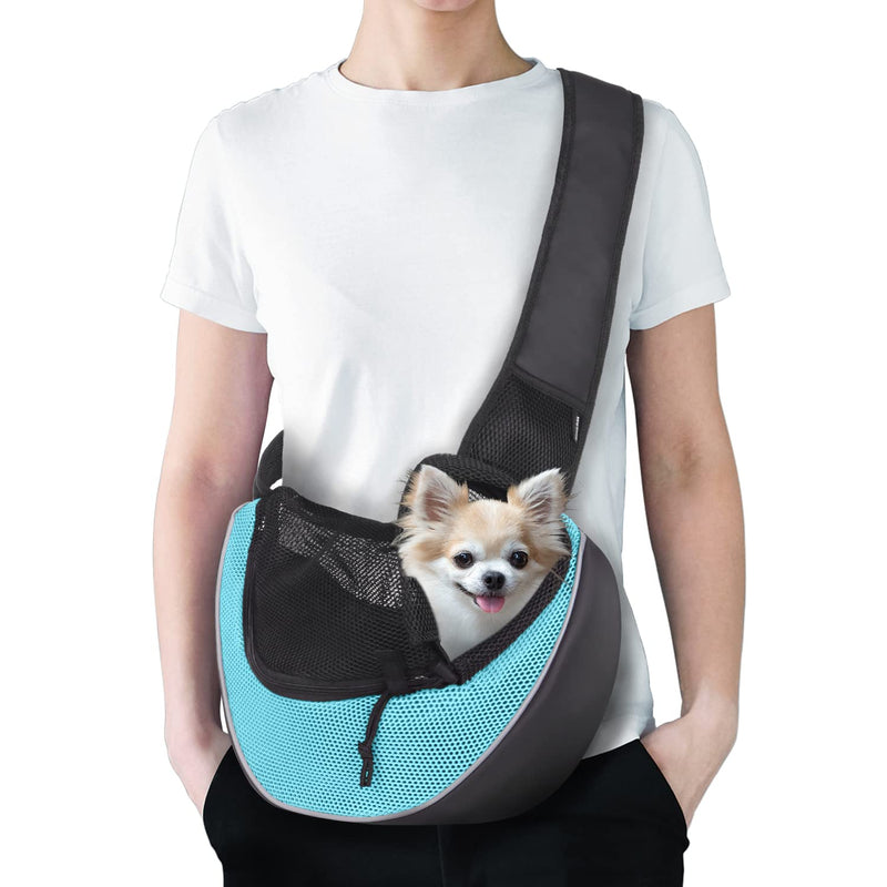 WOYYHO Small Pet Dog Sling Carrier Zipper Pocket Breathable Puppy Sling Carrier with Removable Bottom Adjustable Safe Dog Crossbody Carrier for Small Medium Dogs Cats Rabbit Outdoor Travel Cyan - BeesActive Australia