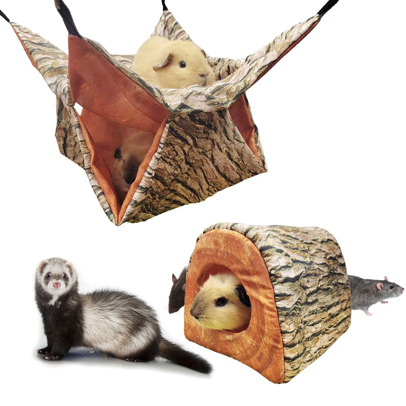 EAEDMY Guinea Pig Rat Ferret Tree Hole Bed and Hammock Tunnel, Ferret Hanging Bunk Bed Hammock, Parrot Bird Tree Hole, Small Animals Hideout and Soft Bed 2.Hammock and tunnel bed - BeesActive Australia