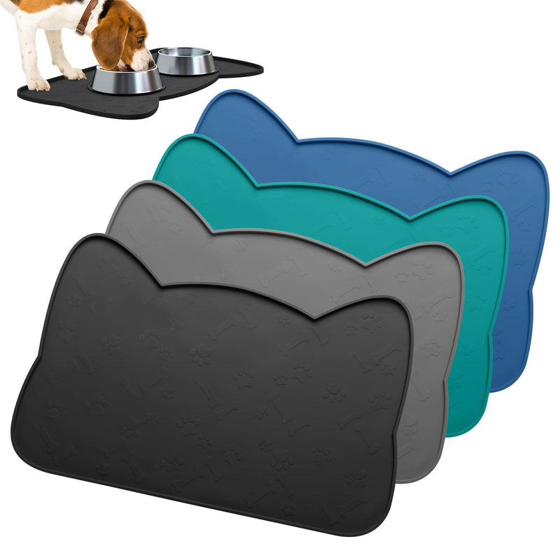 IYYI Cat Food Mat, Silicone Dog Bowl Mat for Food and Water, Waterproof Non Slip Pet Feeding Mat, Raised Edge Dog Food Tray to Stop Food Spills and Water Messes on Floor Black+M - BeesActive Australia