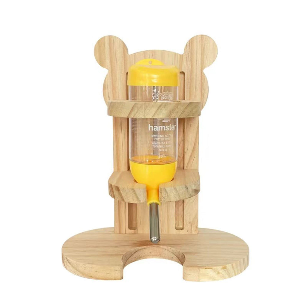 Wooden Small Animals Water Bottle Holder with 80ml Water Bottle, Adjustable Height Free-Standing Water Bottle Holder for Gerbils Hamsters Guinea Pigs and Rats - BeesActive Australia