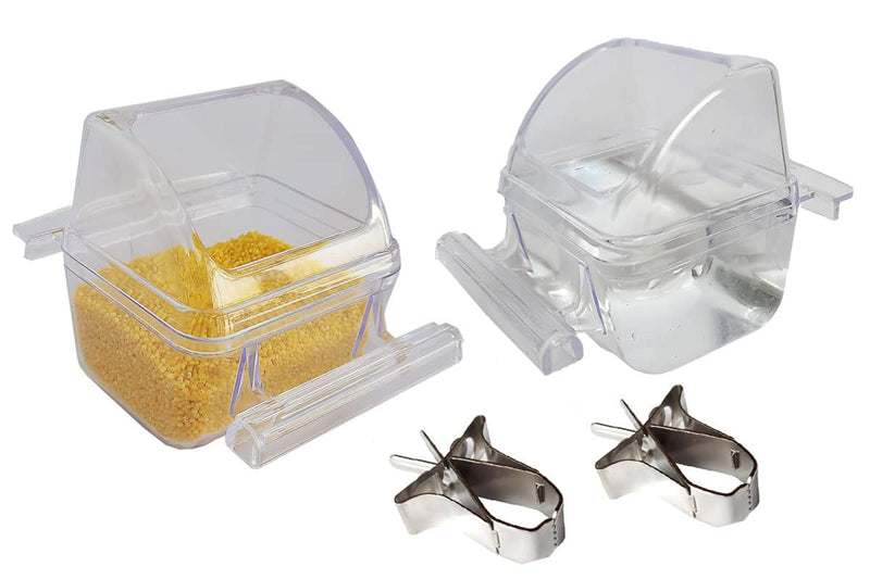 Pack of 4 Bird Feeders for Cage & Food Holder ,No Mess Parakeet Food Bowl with Cover, Clear Hanging Parrot Water Dispenser Perch Cup Waterer ,Bird Dishes Seed Cage Cups, Slot Replacement Feeder Bowls Clear Transparent - BeesActive Australia