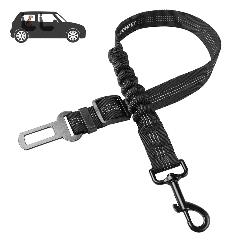 Nzonpet Dog Seat Belt, Retractable Dog Car Seatbelts, Safety Dog Seat Car Harness for Car Travel, Reflective Heavy Duty Pet Seat Belts w/ Stainless Hook and Elastic Bungee Buffer Black - BeesActive Australia