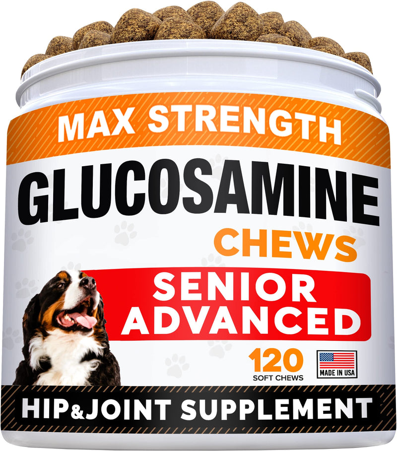 STRELLALAB Glucosamine Treats for Dogs - Joint Supplement w/Omega-3 Fish Oil - Chondroitin, MSM - Advanced Mobility Chews - Joint Pain Relief - Hip & Joint Care - Made in USA Bacon Senior Advanced - 120 Treats - BeesActive Australia