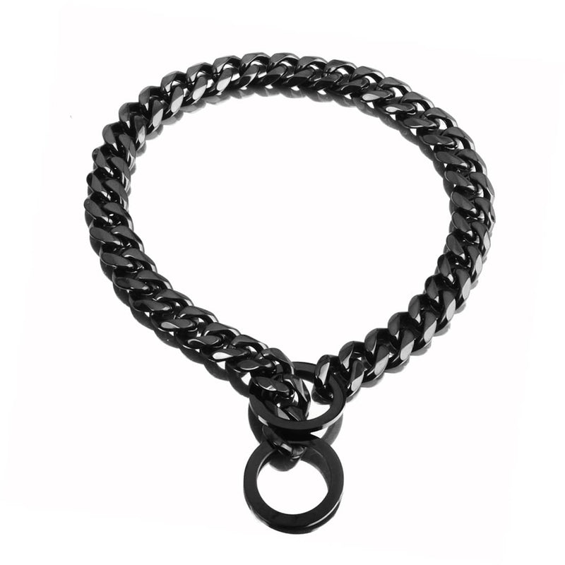Aiyidi Black Dog Chain Collars Strong Stainless Steel Metal Slip Collar 11mm/15mm/19mm Wide Chew Proof Training Walking Collar for Large, Medium Small Dogs Chain Width: 15MM 16inches(for dog's neck 12.1''-14'') - BeesActive Australia