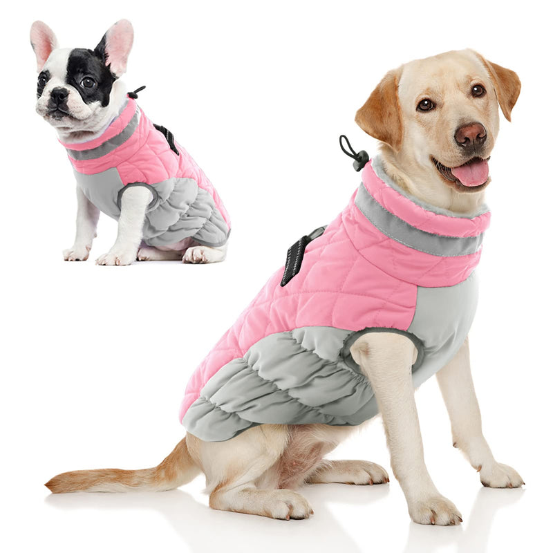 AOFITEE Winter Dog Coat Warm Fleece Dog Jacket for Cold Weather, Reflective Zip Up Puppy Dog Sport Vest with Leash Rings, Outdoor Pet Sweater Apparel Clothes for Small Medium Large Dogs Pink - BeesActive Australia