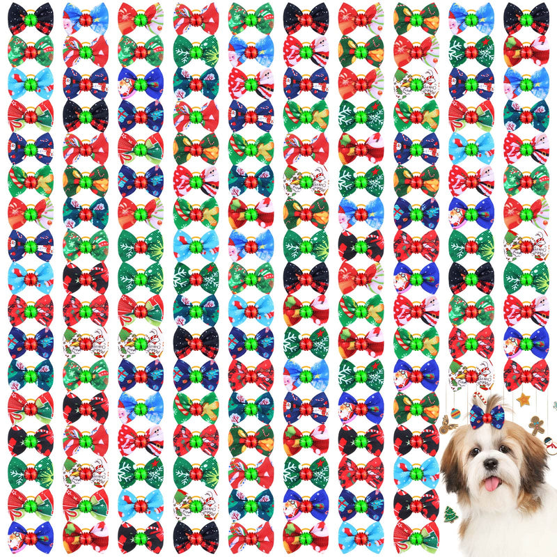 160 Pcs Christmas Dog Hair Bows Christmas Dog Topknot Bows with Rubber Bands Rhinestone Dog Grooming Bows with Santa Snowman Puppy Hair Bows Ties Dog Hair Accessories Bowknot Santa Snowman Style - BeesActive Australia