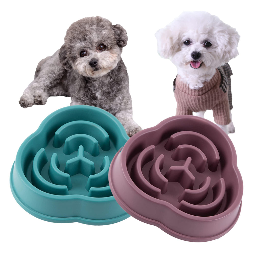 Slow Feeder Dog Bowl for Small Medium Dogs Non Slip Slow Eating Dog Bowl Anti Choking Food Bowls Maze Puzzle Anti-Overeating Feeding Puppy Bowls (2 Pack) Purple+Green - BeesActive Australia