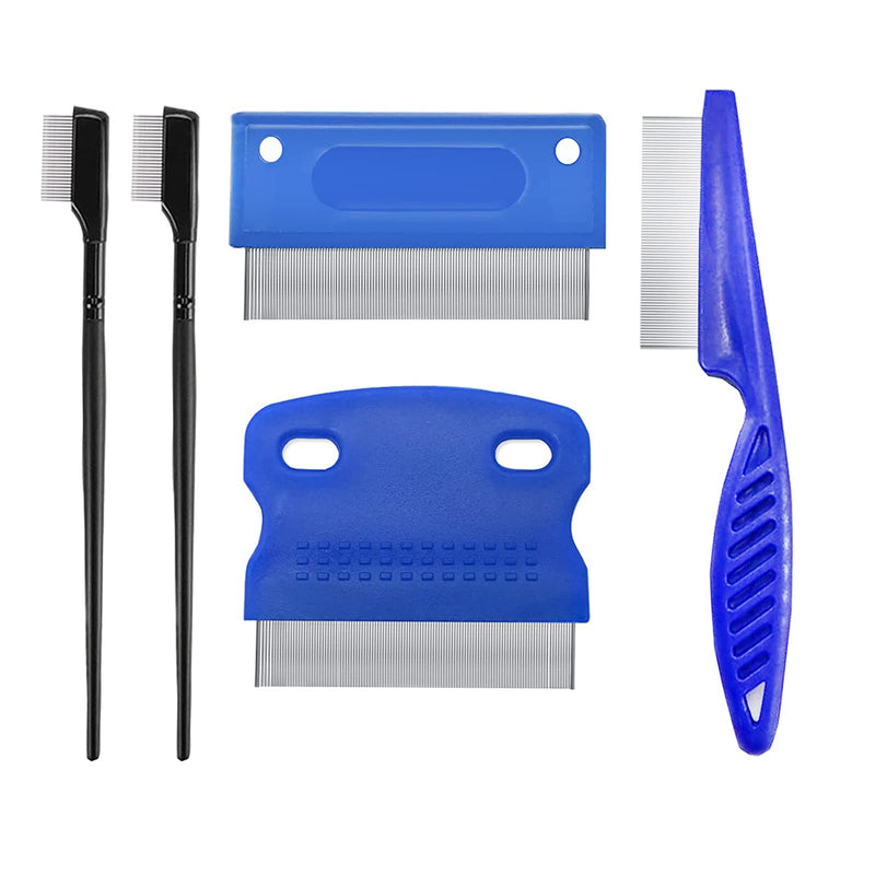 5 Pieces Pet Dog Eye Combs Tear Stain Remover Combs Pet Grooming Comb,Pet Lice Comb Remove Fleas and Flea Eggs Pet Comb for Removal Dandruff, Hair Stain,for Small Pet Cat Dogs Removing Crust and Mucus(Blue, Black). (5-Set) 5-Set - BeesActive Australia