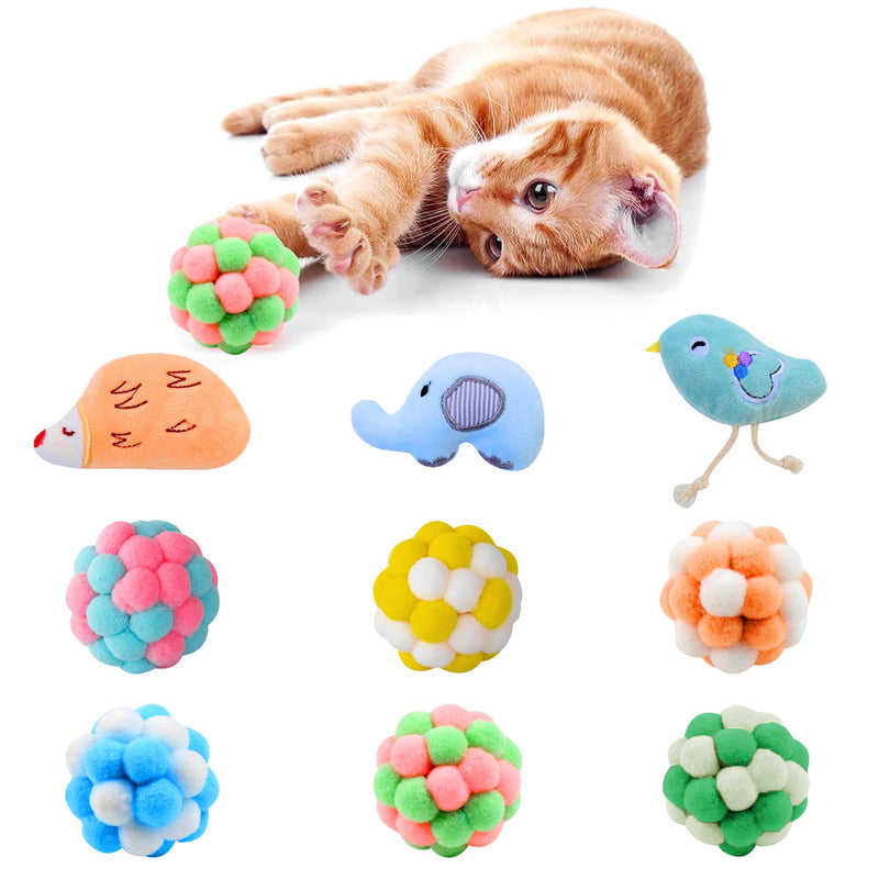 Paw Paw Babe Cat Balls & Catnip Toys Set - Cartoon Fuzzy Balls, Soft & Lightweight - Kittens Chewing, Kicker Toys - Cat Toys for Indoor Cats - Kitten & Cat Accessories - Pack of 9 - BeesActive Australia