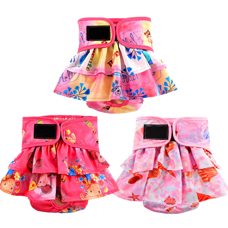Roncute 3 Pack Washable Dog Diapers Female,Reusable High Absorbent Doggie Diaper,No-Leak Puppy Panties for Girl Doggy in Heat Cycle,Period,Incontinence,Excitable Urination Fantasy World Small (11.5''-13.5'') - BeesActive Australia