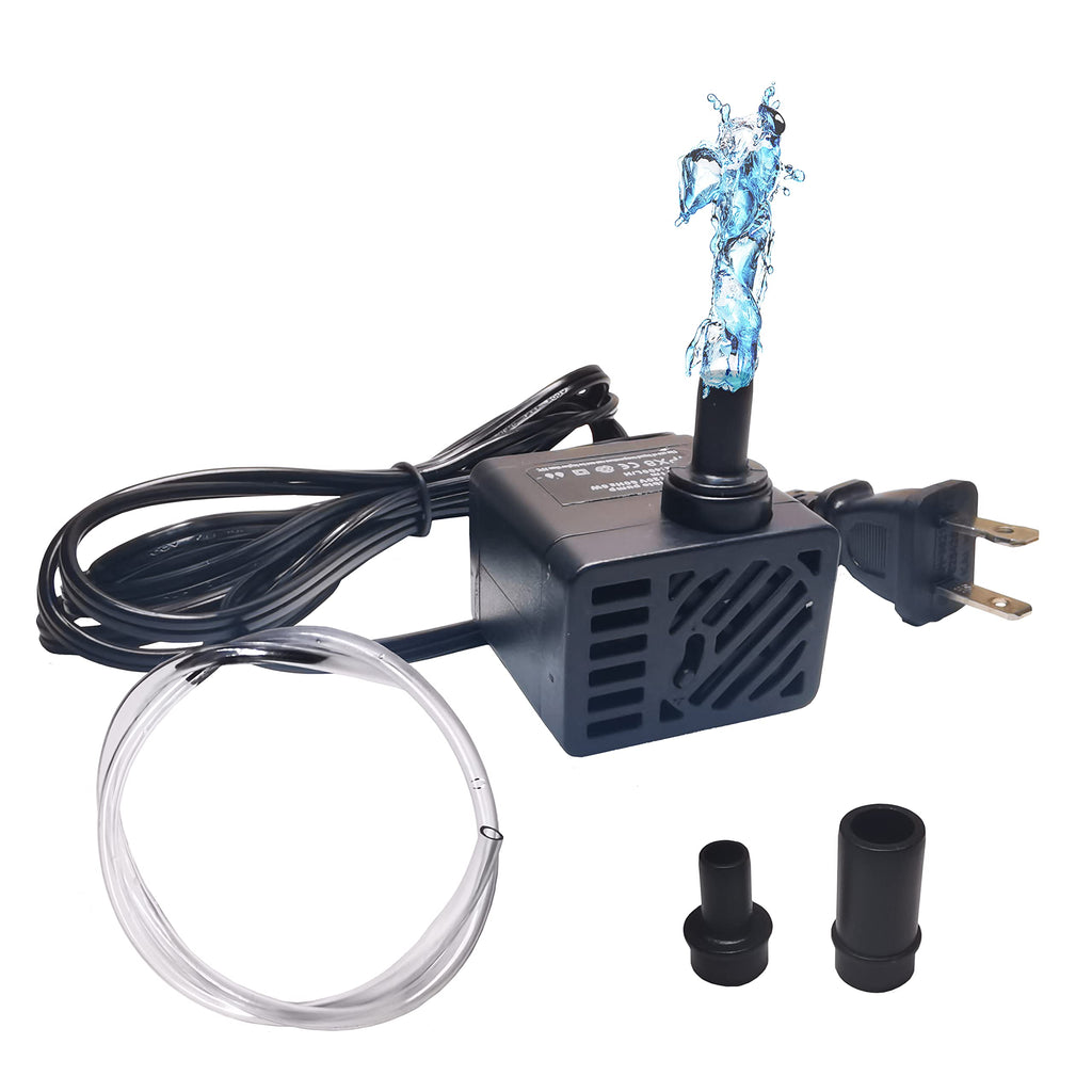 Quiet Mini Submersible Water Pump, for Aquariums, Fish Tank, Pond, Fountain, Max Lift Height 3.3ft，2 Nozzles, with 3.3ft Tubing (ID x 1/3-Inch),AC100-120V 6W 105GPH (400L/H) - BeesActive Australia