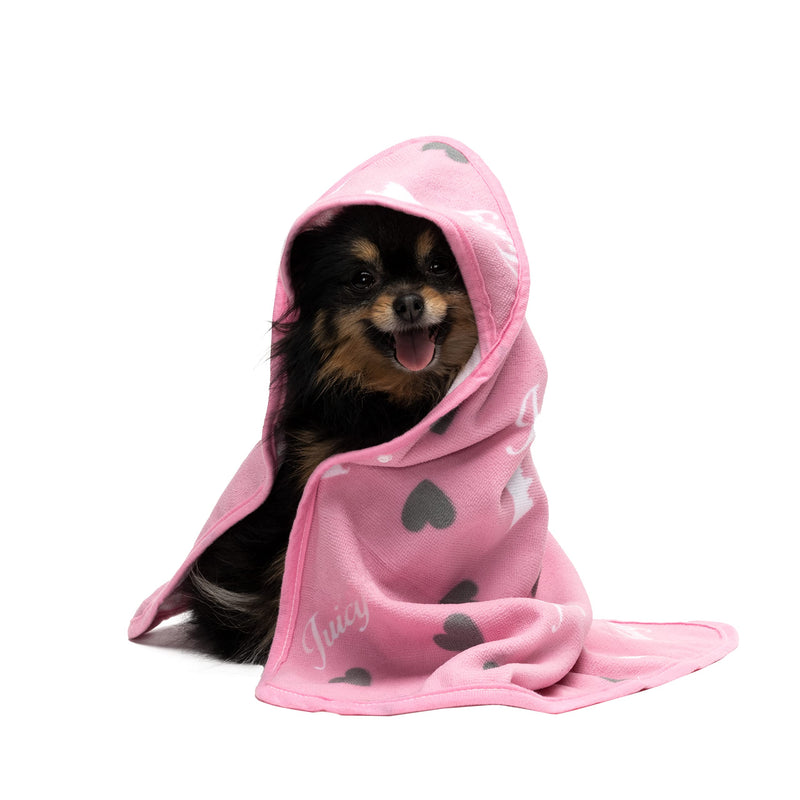 Juicy Couture Hooded Dog Towel Pink – 100% Microfiber Dog Drying Towel with Hood & Snap Closure, Absorbent Quick Dry Machine Washable Hooded Dog Towels for Drying Dogs & Cats - BeesActive Australia