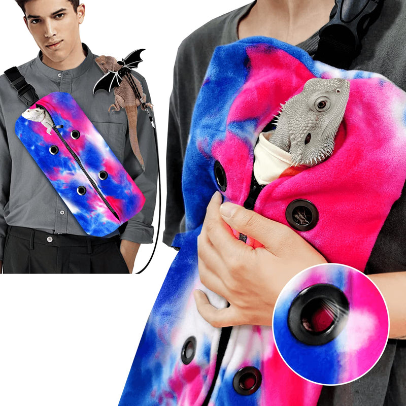Bearded Dragon Sling Carrier, Zipper Small Animal Bag for Lizards and Small Reptile, Small Animal Sling Carrier with Air Holes, Bearded Dragon Accessories Set for Safe Walking (Large, Tie-Dye) - BeesActive Australia