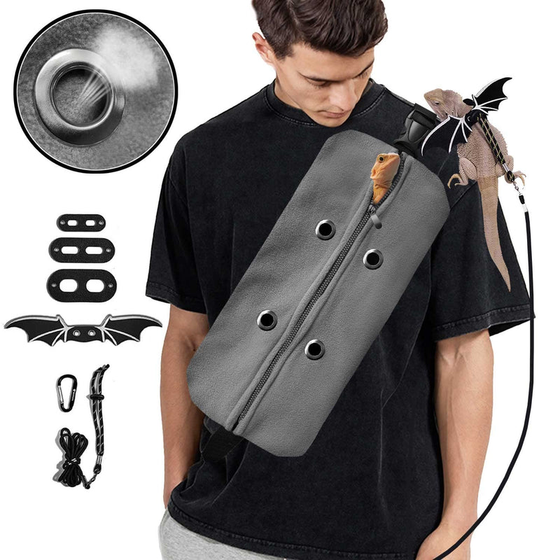 WATFOON Adjustable Zipper Bearded Dragon Carrier and Leather Leash, Lizards Sling Carrier Bag Beardie Backpack for Reptile, Guinea Pig, Small Pets Napping Safe Outdoor (XL) - BeesActive Australia