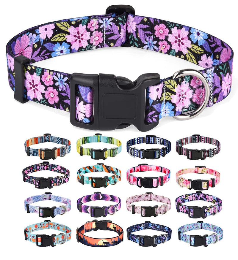 Mihqy Dog Collar with Bohemia Floral Tribal Geometric Patterns - Soft Ethnic Style Collar Adjustable for Small Medium Large Dogs M (Neck 12.9-21.6", Width 3/4") Floral Pink - BeesActive Australia
