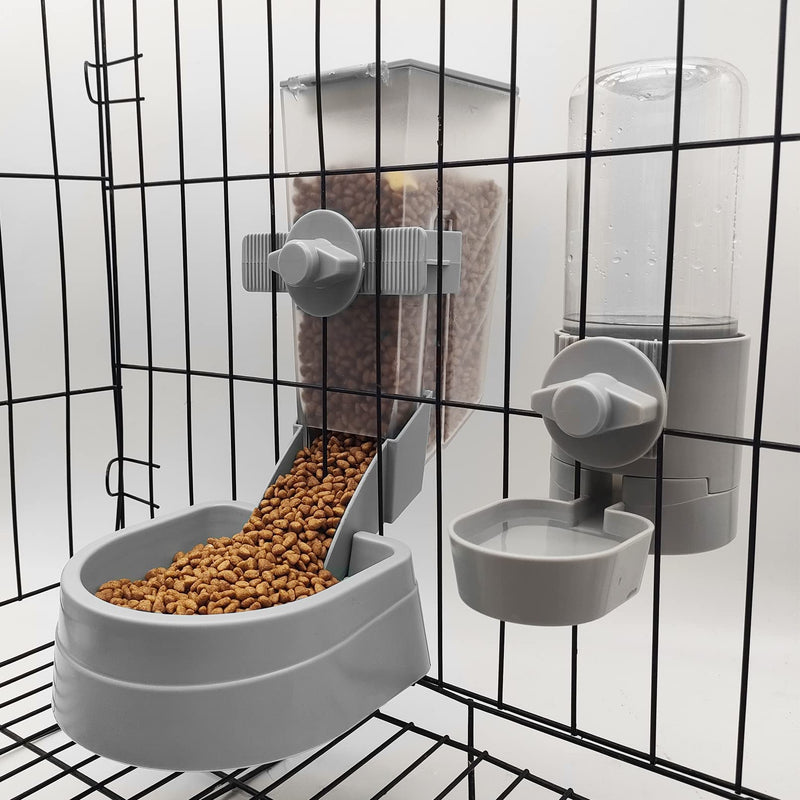 BNOSDM Rabbit Automatic Food Feeder and Water Dispenser Bunny Gravity Feeding Station Waterer Set Hanging Self-Dispensing Feeder for Ferret Guinea Pig Chinchilla Kitten Grey - BeesActive Australia