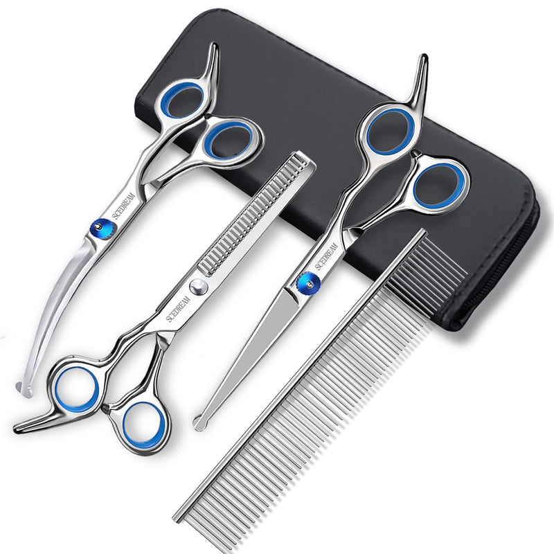 SCEDREAM Dog Scissors for Grooming with Safety Round Tips,5 in 1 Dog Grooming Scissors Set,Professional Pet Grooming Shears for Dogs and Cats 5 in 1 Silver - BeesActive Australia
