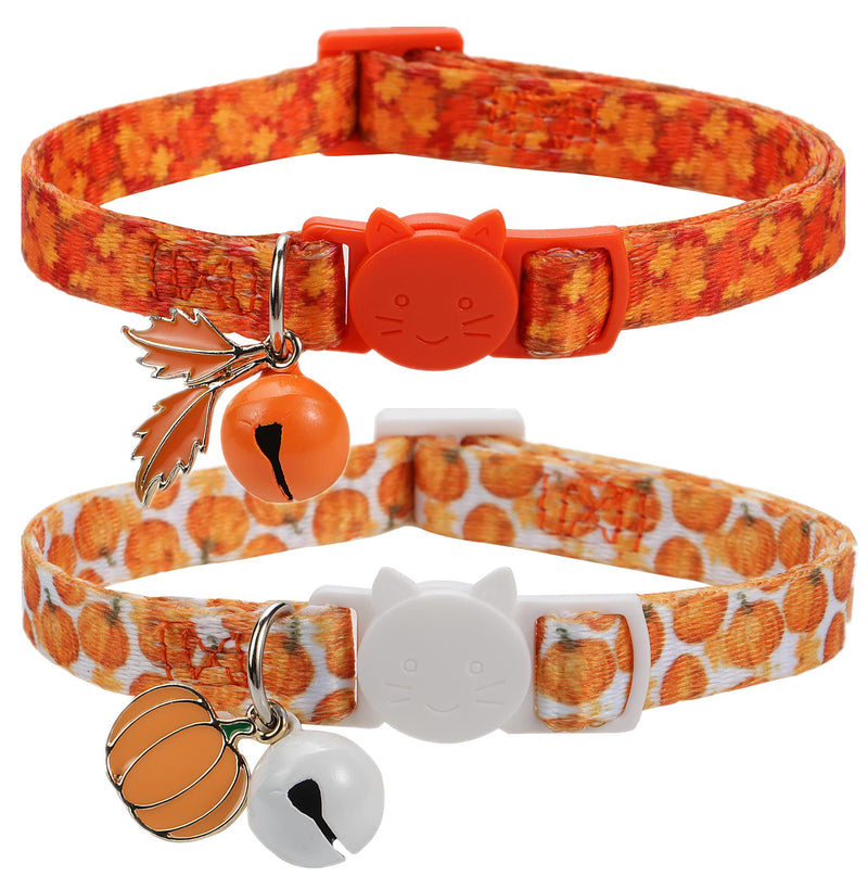 Fall Cat Collar with Bells, Autumn Dog Collar for Small Dogs, Orange Pumpkin Kitten Collar for Thanksgiving - BeesActive Australia