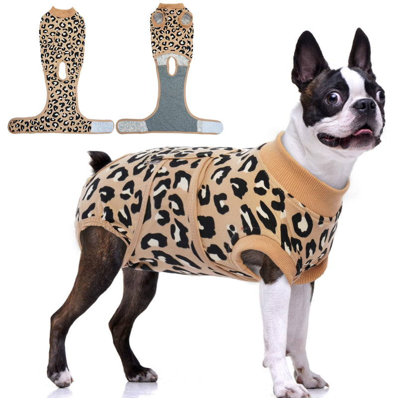 FUAMEY Dog Recovery Suit,Pet Body Suits After Surgery,Lepard Printed Spay Suit for Female Dog,Male Dogs Surgical Neuter Suit,Dog Onesie Alternative to Cone E-Collar,Pet Abdominal Anti Licking Shirt M(Chest:19-23in) brown - BeesActive Australia