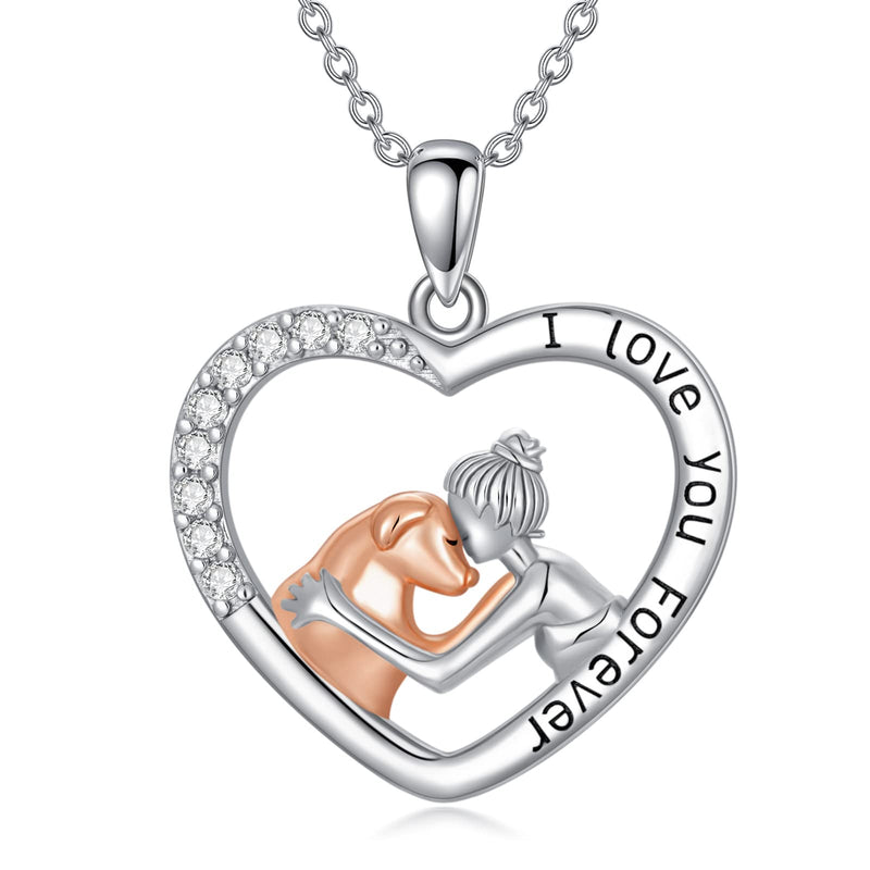 PROESS Girl and Dog Necklace Sterling Silver Love Heart Dog Pendant Necklaces Dog Jewelry Gifts for Women Girls Dog Lovers - BeesActive Australia