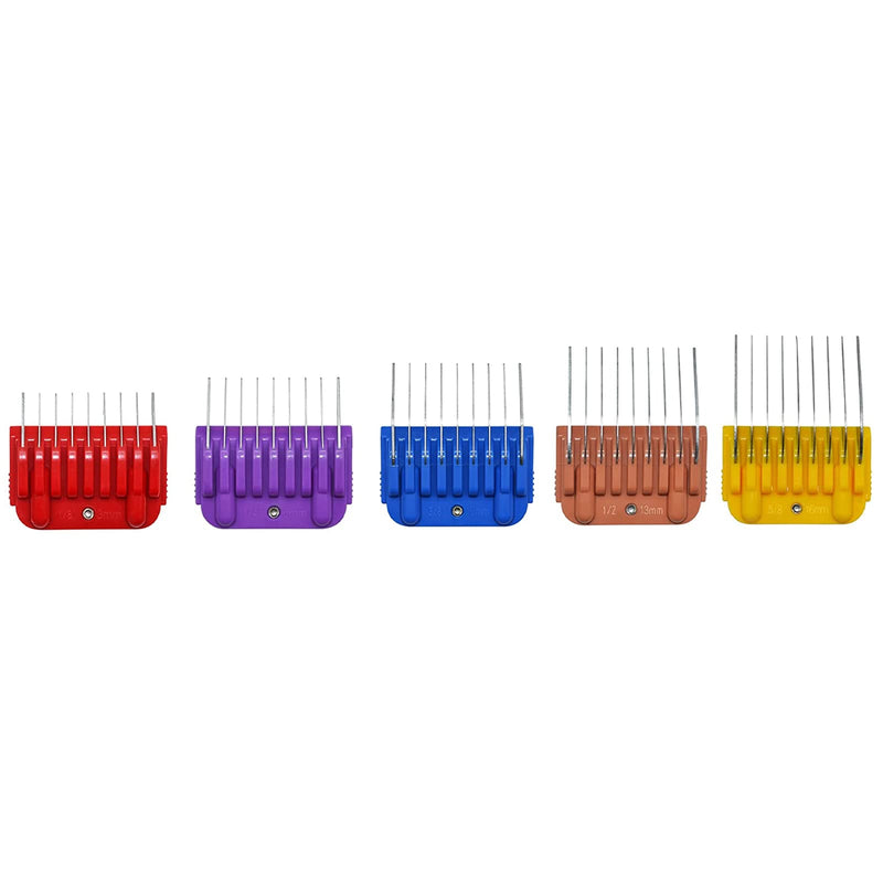 Professional Animal Stainless Steel Attachment 5 Color Guide Comb Set,Compatible with Andis, Oster A5, Wahl KM Series Clipper Detachable Blade Pet, Dog, Cat, and Horse Clippers 5 Color（3MM-16MM） - BeesActive Australia