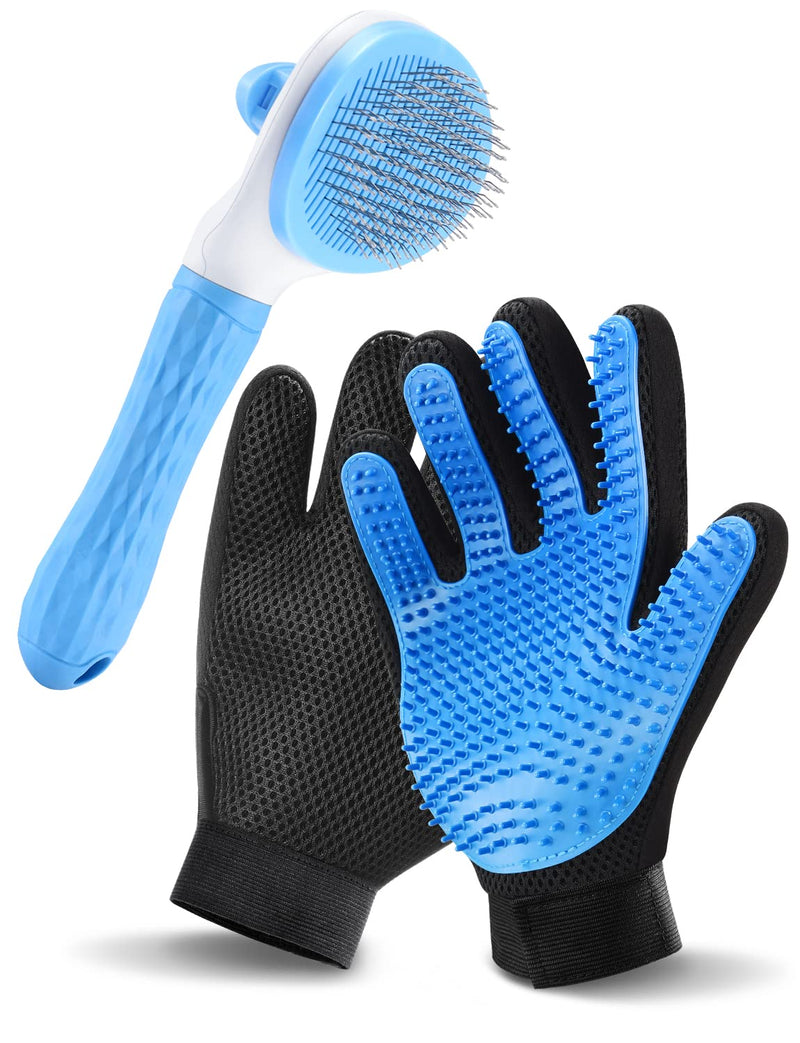 Cat Grooming Glove Brush, RIFNEEIM Pet Deshedding Glove with Self Cleaning Slicker Brush, Efficient Pet Hair Remover Massage Tool with Enhanced Five Finger Design for Cat Dog - BeesActive Australia
