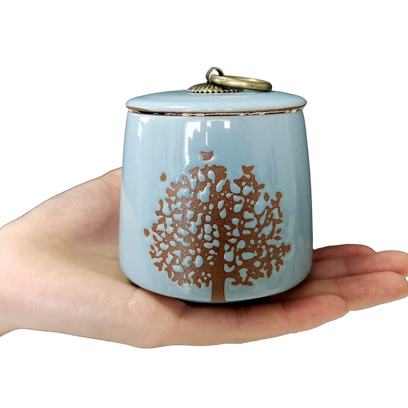 Small Cremation Urns for Human Ashes Adult Male Female - Tree of Life Blue Decorative Urns Mini Pet Urn for Dogs Cats Ashes Keepsake Memorial Box Funeral Set Burial Urns for Cremated Remains Ash Vial Sky Blue - BeesActive Australia