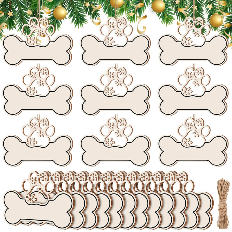 36 Pcs Christmas Dog Bone Ornaments Wooden Dog Paw Shape Hanging Ornament Wood DIY Craft with Custom Name for Christmas Tree Home Decor Gift for Pet Lovers (Cute Pattern) Cute Pattern - BeesActive Australia