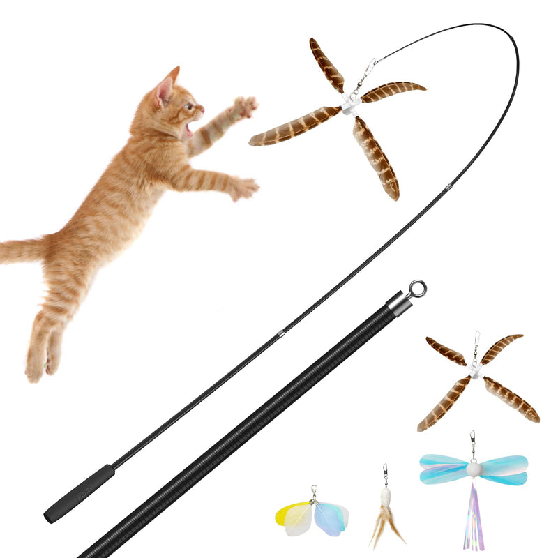 uahpet Natural Feather Cat Toys for Indoor Cats Retractable Cat Wand 60inch Safe Hunting Distance Interactive Toys for Kittens with 4Pcs Different Senses Replacement Teasers Arouse Cat Desire to Hunt - BeesActive Australia