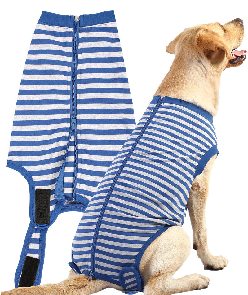 SyChien Dog Surgical Recovery Suit,for Female Spay Male Neuter Surgery Recovery,Zipper Velcro Closure Wounds Protect Dogs Pink Recovery Shirt L(Back 17.3",chest 23") Blue Striped - BeesActive Australia