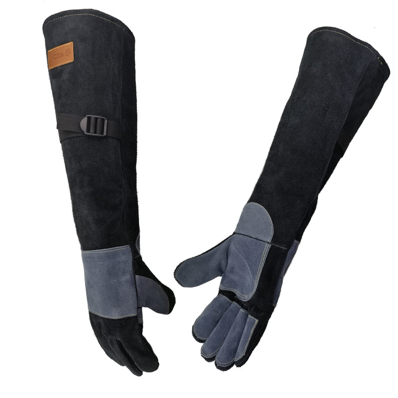 WZQH 23.6 Inches Leather Animal Handing Gloves, Multipurpose Pet Glove for Grabbing Reptile, Grooming, Trips to Vet. Puncture & Scratch Resistant, Bite Proof for Cat Dog Bird Falcon Livestock Snake Large (Pack of 1) Black - BeesActive Australia