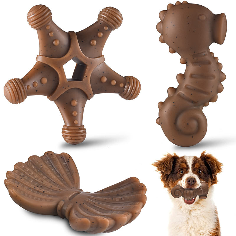 3-Pack Durable Dog Chew Toys for Aggressive Chewers Medium Small Breed, Real Beef Flavors, Tough Dog Toys for Puppy Small and Medium Dog Teeth Cleaning, Pet Toy with Durable Nylon - BeesActive Australia