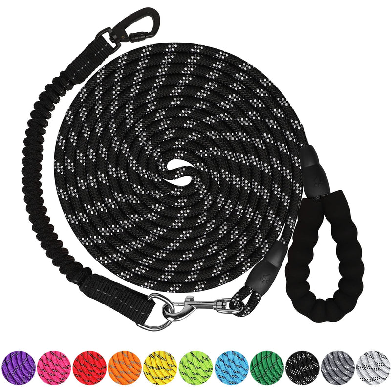 Dog Leash - 3/4/5/6/10/15/20/30/50/100/150FT Heavy Duty Leash with Swivel Lockable Hook and ,Reflective Threads Bungee Dog Leash Comfortable Padded Handle for Walking for Small Medium Large Dog Black 10ft*1/3'' - BeesActive Australia
