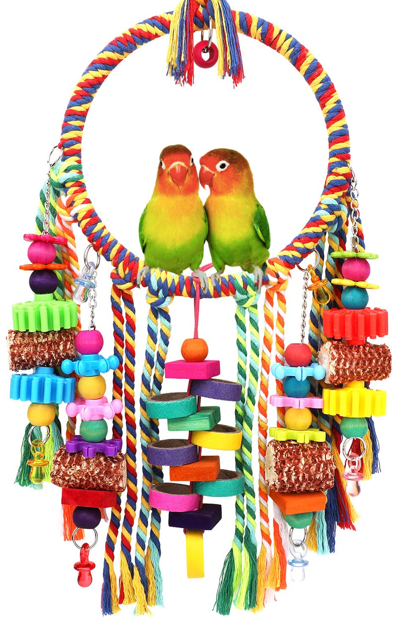 Bird Toys Bird Rope Ring Swing Perch with Corn Cob Cardboard Bagels Wooden Blocks Chewing Toys for Parakeets,Cockatiels,Conure,Lovebirds,Finches and Other Small-Sized Birds - BeesActive Australia