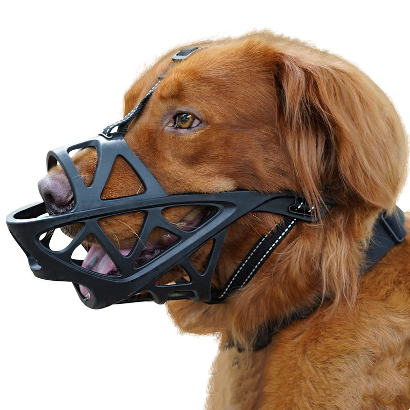 Dog Muzzle, Soft Basket Muzzle for Medium Large Sized Dog Labrador Golden German Shepherd Australian Shepherds, Dog Mouth Guard for Biting Chewing Scavenging, Allow Drinking and Eating XL(Snout 11.5-14.25") Black - BeesActive Australia