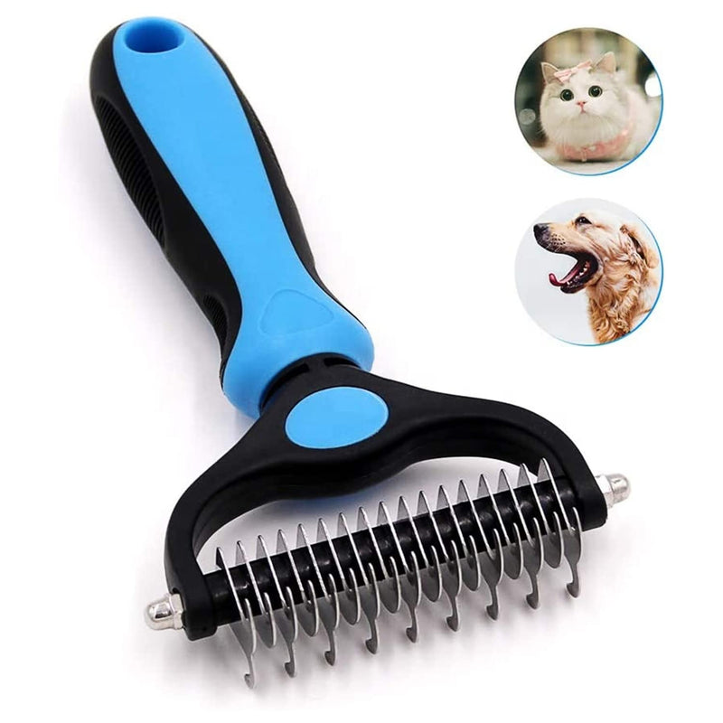 Dog Brush for Shedding – 2 Sided Deshedding brush for Dogs and Cats – Premium Grooming Comb for Short and Long Haired dogs, Cats and other Pets – Blue - BeesActive Australia