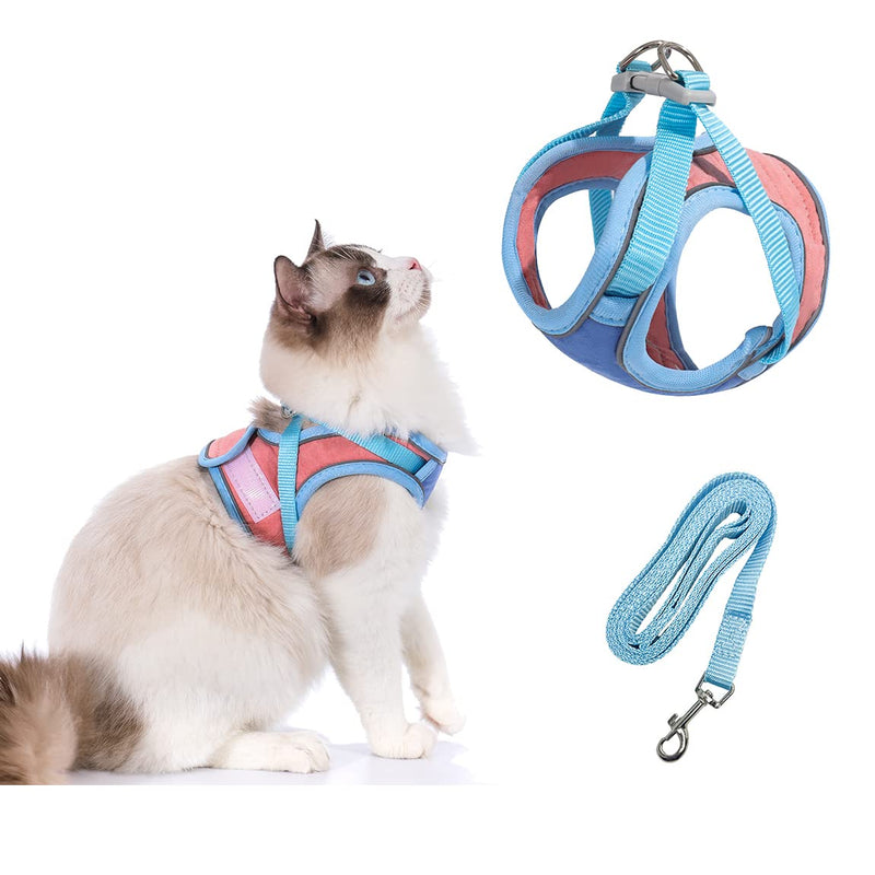 TOTORO Cat Harness and Leash for Walking Escape Proof ，Adjustable Comfortable Suedette Vest Harnesses for Cats，Reflective Strips Easy to Put on Step-in Velcro Jacket Medium Blue - BeesActive Australia