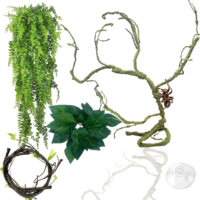 MUYG Reptile Terrarium Plants Decoration,Bearded Dragons Habitat Bendable Hanging Jungle Vines Decor Lizard Tank Artificial Leaves Plant Accessories for Lizards Snake Geckos Chameleon - BeesActive Australia