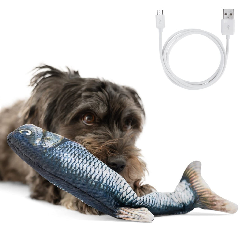 Floppy Fish Dog Toy - Interactive Dog Toy with Moving Tail + Extra Skin | USB Charged Flopping Fish Toy for Dogs up to 30lb | Small Dog Toys Interactive for Excercise & IQ | Machine-Washable Cover - BeesActive Australia