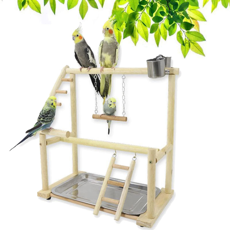 RoseFlower Parrots Bird Wooden Playstand, Birdcage Playground Play Gym Parakeet Playpen Ladder with Feeder Cup and Tray, Bird Toys Swing Exercise Toy #1 #2 - BeesActive Australia