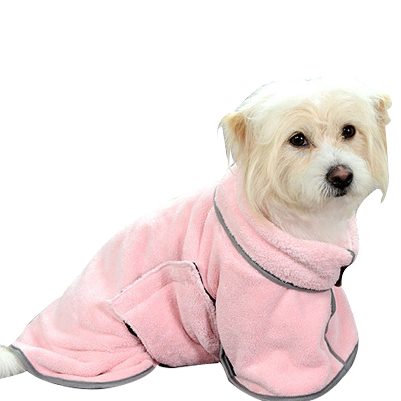 ZAOWU Dog Drying Coat Cat Bathrobe Towel Absorbent Soft Microfiber Bath Towel Pet Night Cape with a Grooming Brush Medium Pink - BeesActive Australia