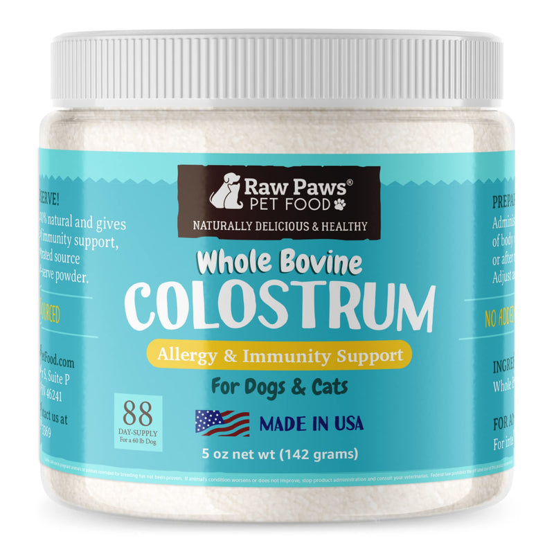 Raw Paws Pet Bovine Colostrum for Dogs Allergies & Immune Support, 5-oz - Made in USA, Pure Bovine Colostrum Powder for Cats - Bovine Colostrum Dogs Daily Supplement - Colostrum for Puppies & Kittens - BeesActive Australia