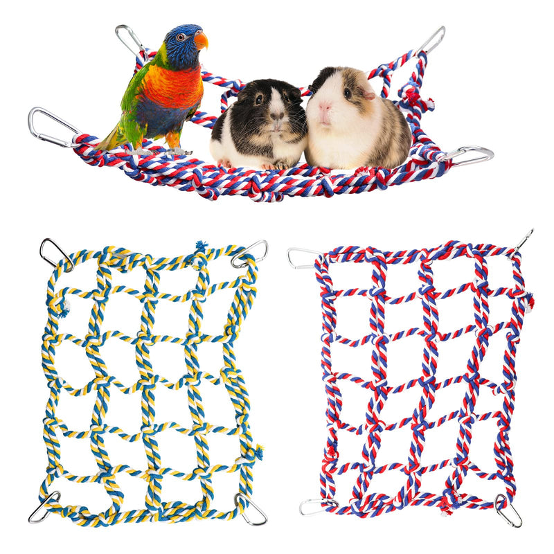 2 Pack Colorful Bird Rope Net, Rat Climbing Rope Net, Pet Hanging Hammock, Bird Ladder Rope Bridge, Small Animal Rope Net Toy, Cage Decor Accessories for Rat Hamster Bird Ferret Small(11 × 8 Inches) - BeesActive Australia